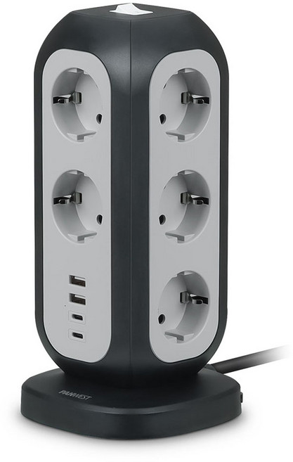 팬웨스트 타워형 컬러 멀티탭 전선형 15구 Multi-Tower1122, 2m, 블랙 + 그레이, 1개