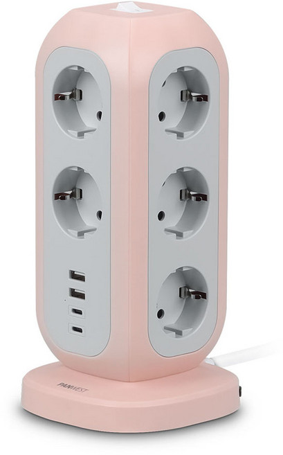 팬웨스트 타워형 컬러 멀티탭 15구 Multi-Tower1122, 2m, 베이비핑크 + 그레이, 1개