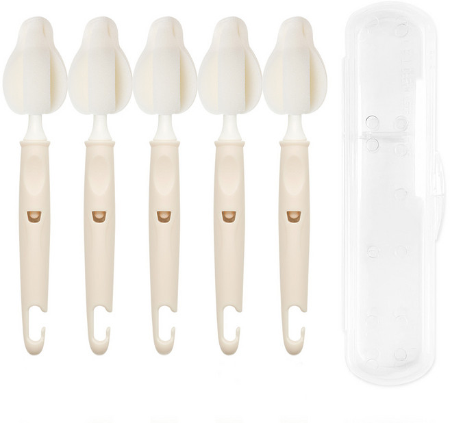 코코리에또 유아용 젖병 젖꼭지 세척솔 5p + 휴대용 케이스 세트, 1세트, 오트밀(세척솔)