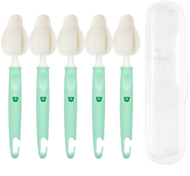 리에또 유아용 젖병 젖꼭지 세척솔 5p + 휴대용 케이스 세트, 1세트, 스프링그린(세척솔)
