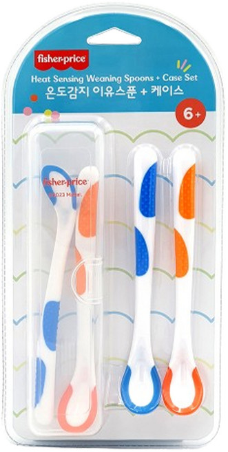 피셔프라이스 온도 감지 이유식 스푼 2종 x 2p + 케이스 세트, 혼합색상, 1세트