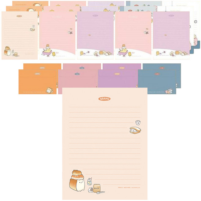 프롬앤투 밍꼬 캐릭터 편지지 4종 x 4p + 봉투 4종 x 2p 세트 FL115, 혼합색상, 1세트