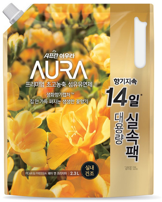 아우라 프리미엄 섬유유연제 페어 앤 프리지아 리필, 2.3L, 1개