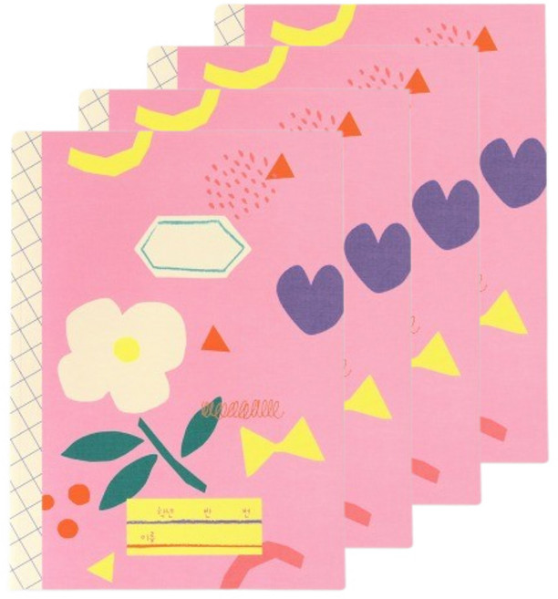 샤랄라 넓은줄 노트 초등1-3, 혼합색상, 4개