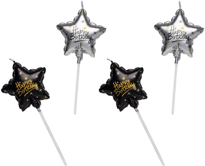 조이파티 생일초 생일별캔들 블랙 2p + 실버 2p 세트, 블랙, 실버, 1세트
