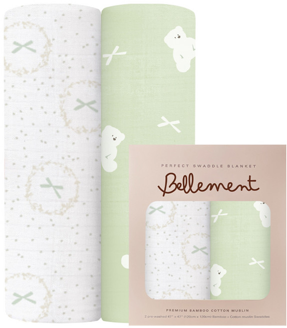 벨몽 유아용 뱀부코튼 속싸개 겸 블랭킷 2종 세트