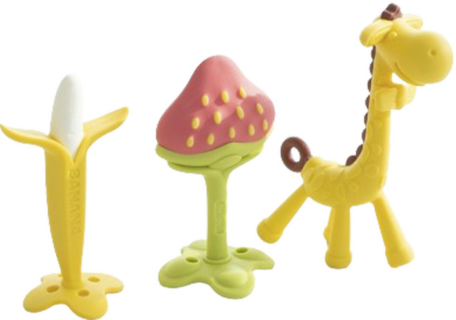 앙쥬 베스트 치발기 3종 세트, 스트램 + 치발기 + 케이스, 바나나 + 3D딸기 + 기린, 1세트