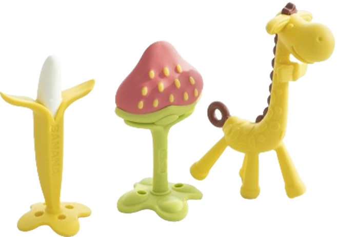 앙쥬 베스트 치발기 3종 세트, 스트램 + 치발기 + 케이스, 바나나 + 3D딸기 + 기린, 1세트 - 쿠팡