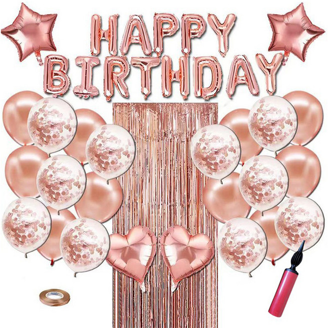 뷰라뷰 생일 파티 풍선 + 손펌프 + 풍선테이프 세트, 로즈골드, 1세트