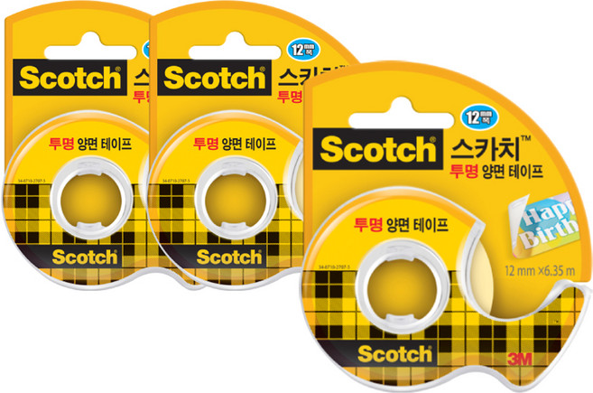 스카치 양면 테이프 디스펜서 136 12mm x 6.35m, 투명, 3개