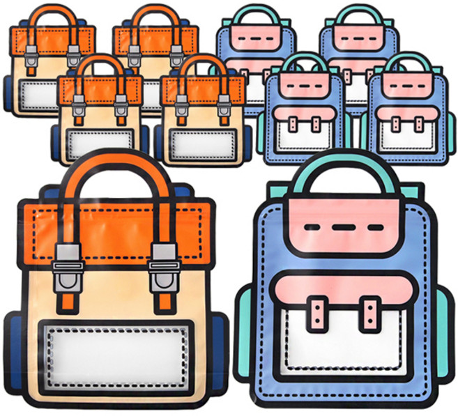 투영디자인 컬러풀 책가방 모양 지퍼백, 랜덤발송, 10개