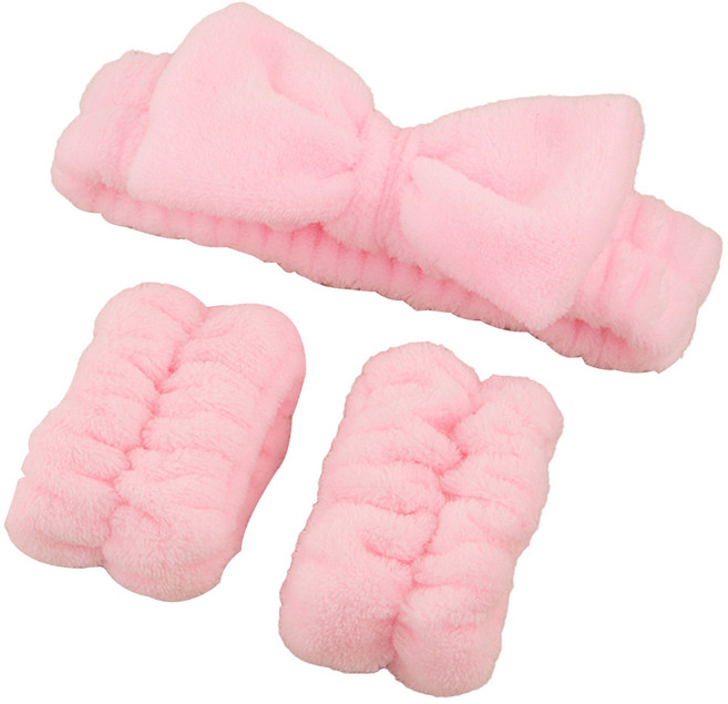 조앤제이 리본 손목밴드 + 세안밴드, 핑크, 1세트