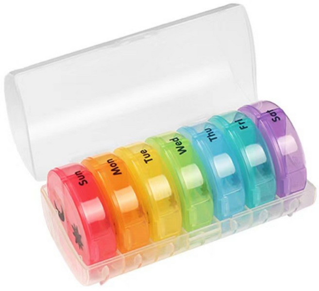 특샵 아침 저녁 구분 일주일 알약케이스 투명 레인보우, 1개