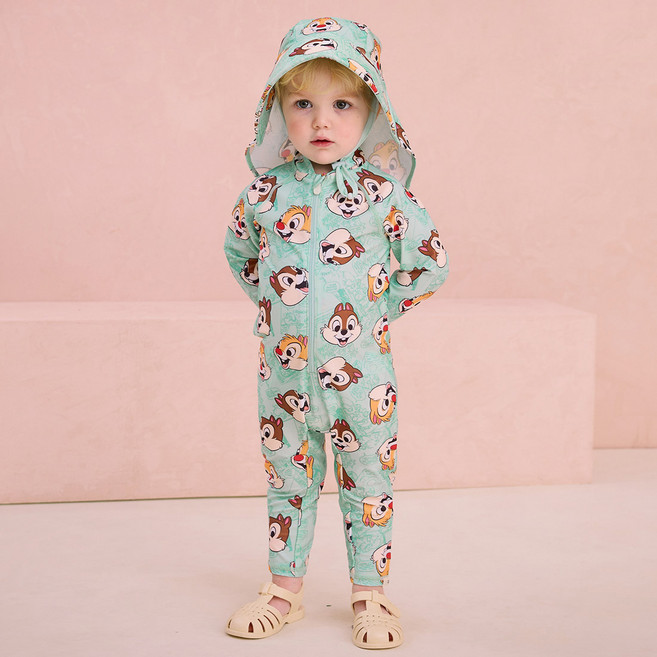 밀크마일 아동용 디즈니 칩앤데일 스윔수트 + 플랩캡 세트