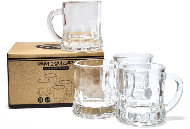 벨로비 클리어 손잡이 소주잔 세트 50ml, 4개