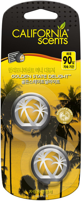 캘리포니아센트 미니 차량용 디퓨저 3ml 2p, 1개, 골든스테이트딜라이트향