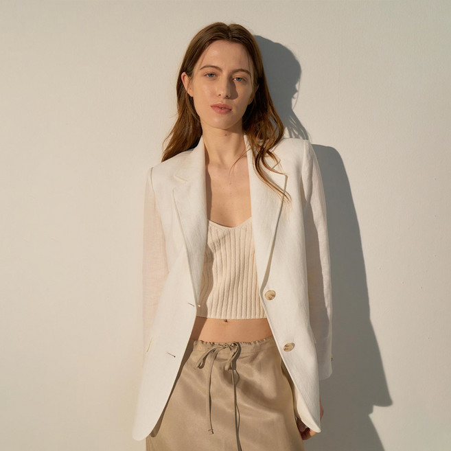 앤클라인 여성용 통기성 스탠다드 린넨 베이직 자켓