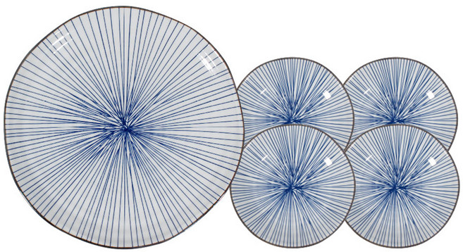 윌리브 빗살 접시 5p 세트, 1세트, 대접시 + 찬기, 혼합 색상
