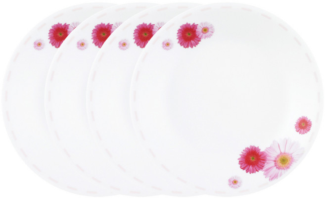 코렐 핑크데이지 원형접시 소, 4개, 단품, 파스텔핑크 + 화이트
