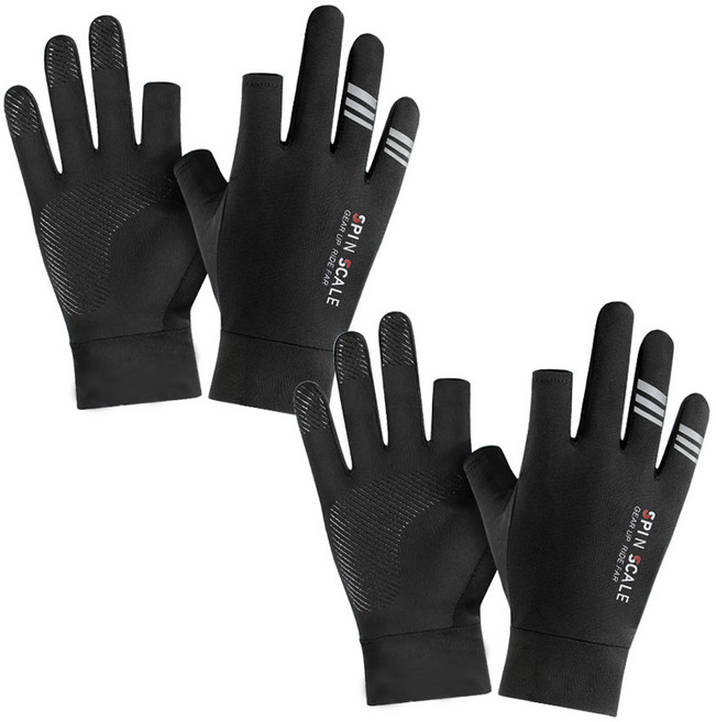 스핀스케일 오토바이 라이딩 배달 여름 장갑 양손 2세트, 블랙