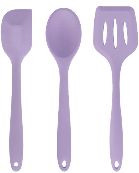 lilive 실리콘 조리도구 3P 세트, 요리스푼 + 스파츌라 + 뒤집개, 퍼플, 1세트