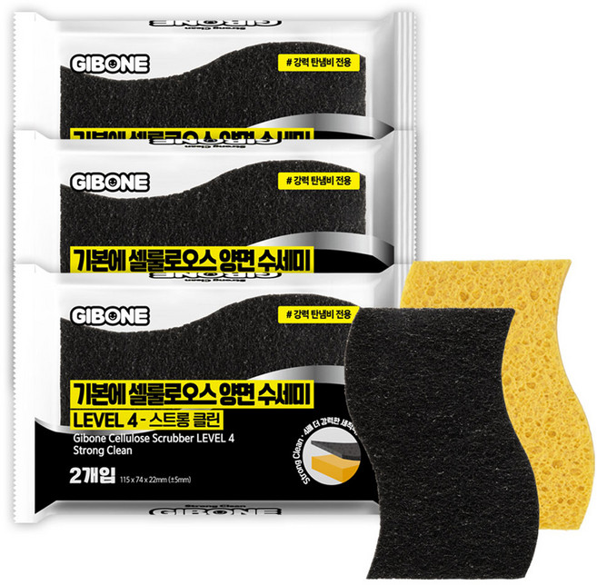 기본에 셀룰로오스 양면 수세미 레벨4 스트롱 클린, 2개입, 3개