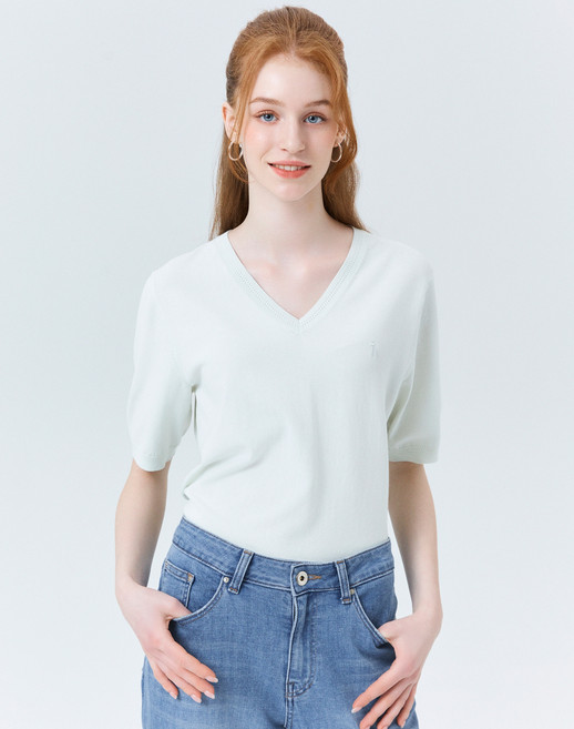 헤지스 여성용 강연 브이넥 반팔 스웨터