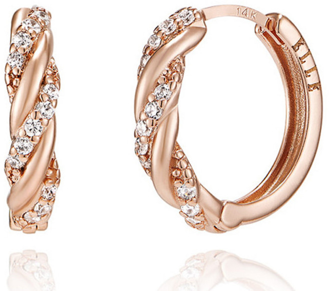 Elle Accessories 女款 14K 波浪方晶鋯石易扣式 gold pin 耳環 ELGPEE395