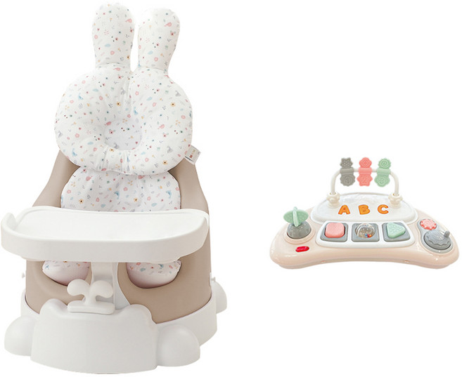 jellymom 嬰幼兒用 Muna 增高餐椅 + 推車 + 餐盤 + 2款Jelly + 玩具組, 1個, 琥珀米(椅子), 米色(玩具), Toto 花園(枕頭, 內襯)