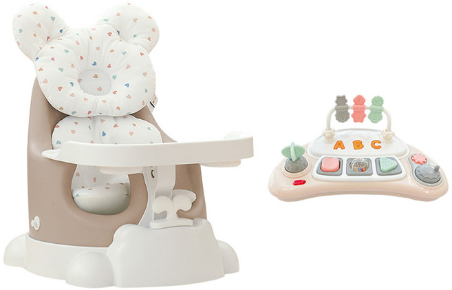 젤리맘 유아용 무나 부스터 의자 + 카트 + 트레이 + 젤리 2종 + 토이 세트, 앰버베이지(의자), 베이지(토이), 꼬미 하트(필로우, 라이너), 1세트