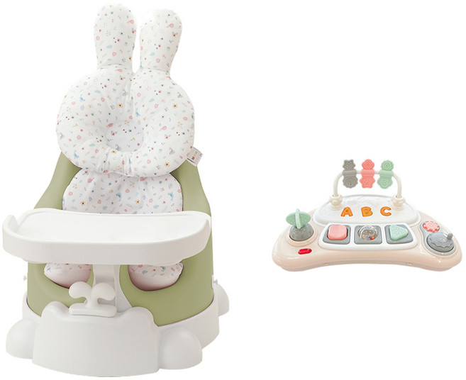 jellymom 嬰幼兒用 Muna 增高餐椅 + 推車 + 餐盤 + Jelly 2款 + 玩具組, 1套, 橄欖綠(椅子), 米色(玩具), Toto 花園(枕頭, 內墊)