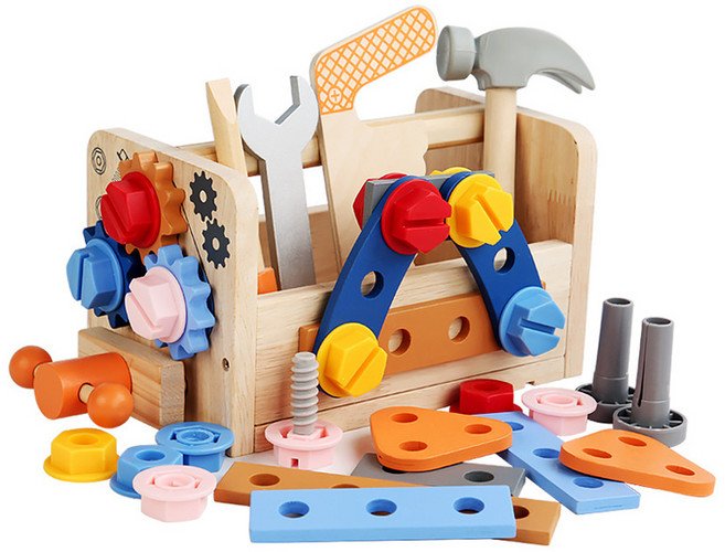 원목 공구놀이 세트 장난감, 혼합색상, 1개