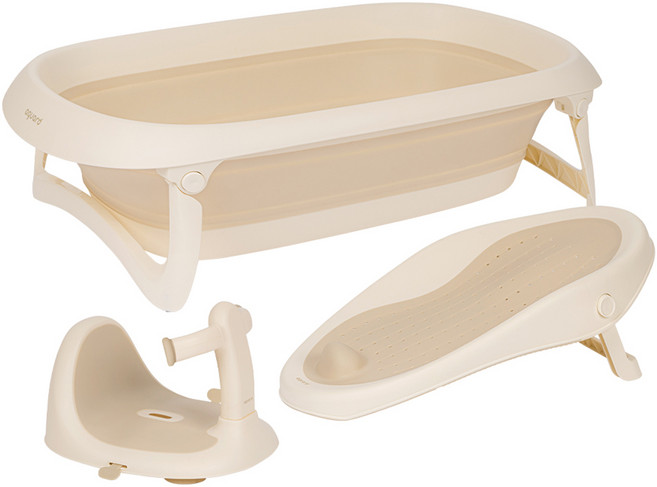 아가드 베이비 폴딩 욕조 + 목욕의자 + 싱크대 욕조 세트, 베이지