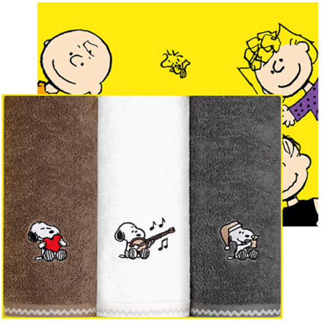 송월타월 스누피 멜로우 심플 무지 세면타월 170g 30수 코마사 3p 세트 + 쇼핑백, 랜덤발송, 1세트