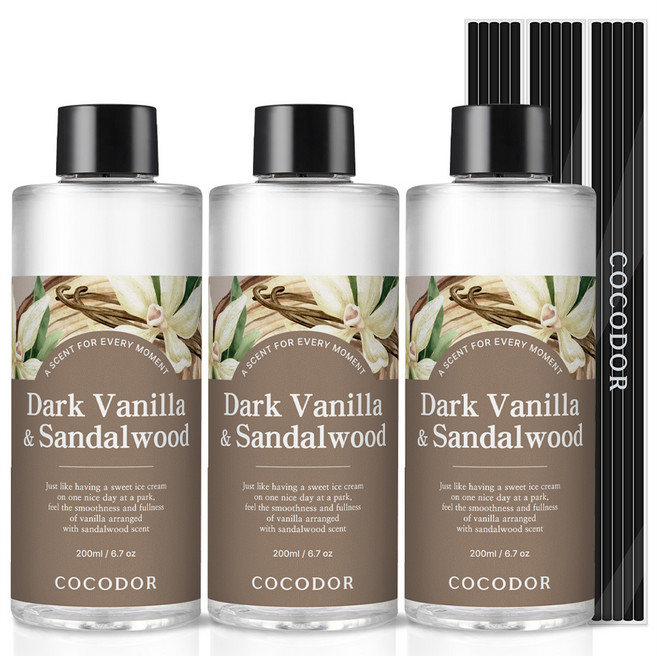 코코도르 디퓨저 리필액 200ml + 리드스틱 5P, 다크바닐라 샌달우드, 3세트
