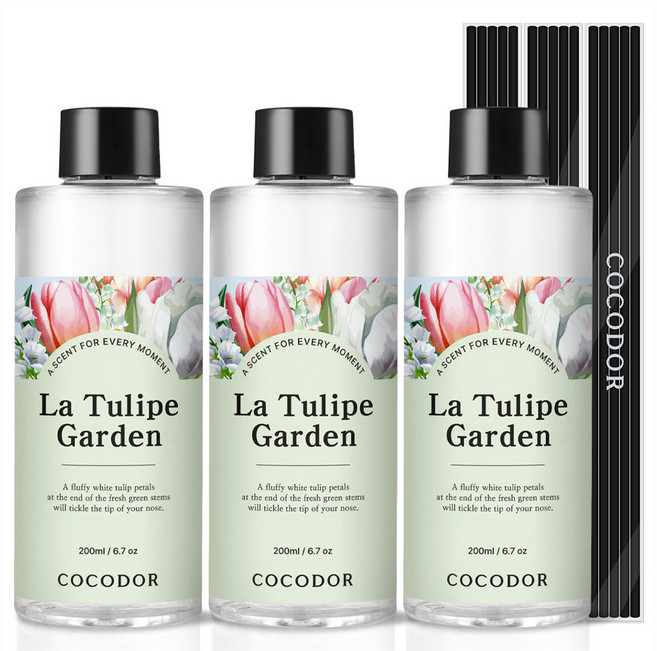 코코도르 디퓨저 리필액 + 리드스틱 5P, 라튤립가든, 200ml, 3개