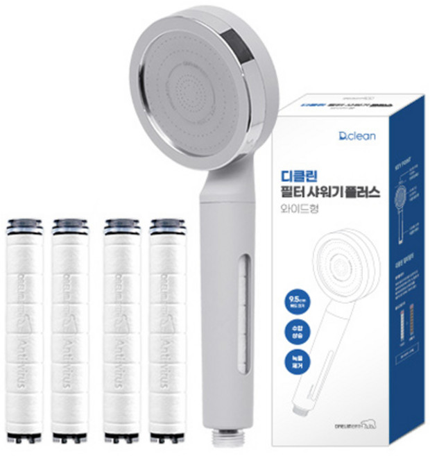 대림바스 디클린 멀티필터 플러스 샤워기 와이드형 + 멀티필터 플러스 4p 세트, 1개, 그레이 + 화이트 + 실버(샤워기)