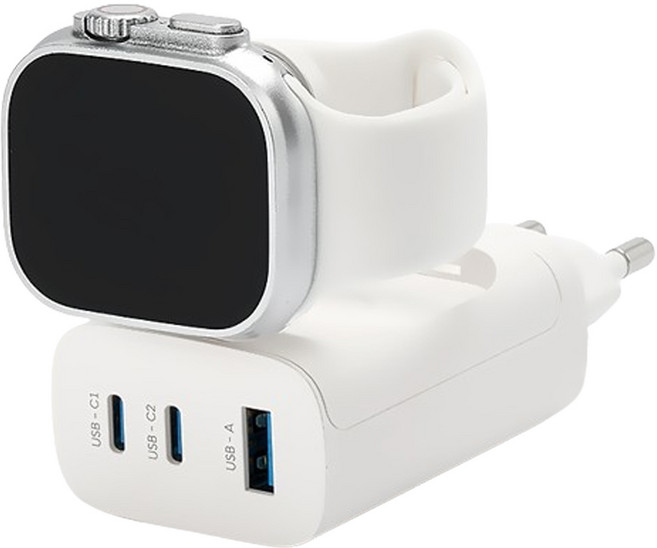 만렙 43W 애플워치 접이식 3포트 고속충전기, 화이트, 1개