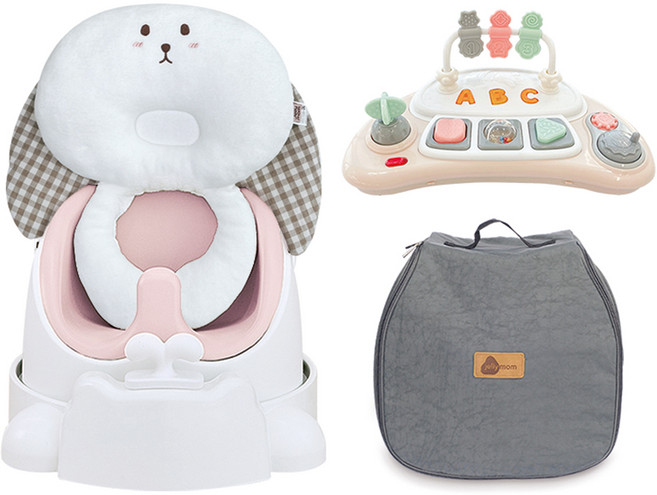 젤리맘 와이즈체어 바니 5종 세트, 피치핑크(체어), 체크브라운(필로우), 1세트