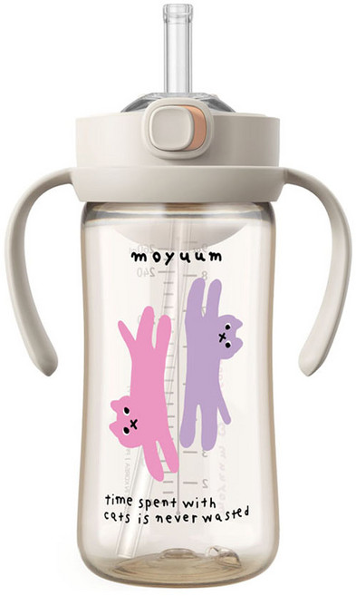 모윰 유아용 PPSU 올인원 원터치 빨대컵, 270ml, 1개, 그레이