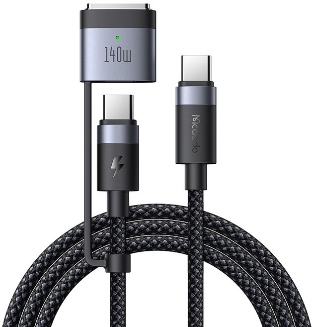 맥도도 140W 2in1 맥세이프3 & C타입 PD 고속충전 케이블, 1개, 블랙, 2m