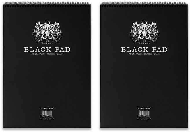 코히모 상단 스프링 블랙 페이퍼 스케치북 4W076, A5, 32매, 2개