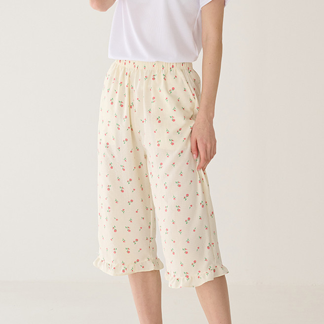 테라우드 여성용 요루면 프릴 7부 파자마 바지