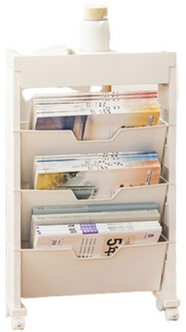 시크메틱 이동식 북트롤리 책꽂이, 화이트, 4단