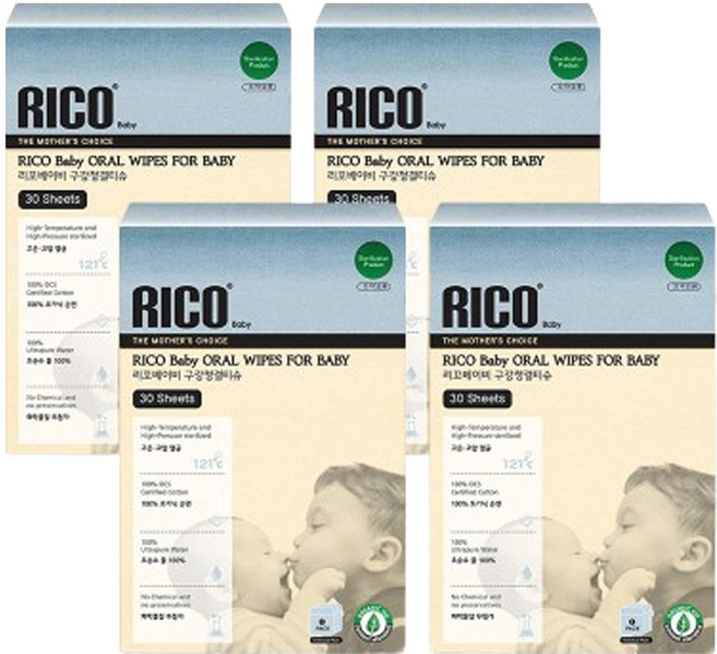 hanul 리꼬 베이비 구강 청결 물티슈 개별포장, 30개입, 4개