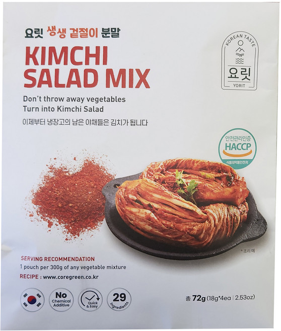 요릿 생생 겉절이 분말 김치샐러드 믹스 4p, 1개, 72g