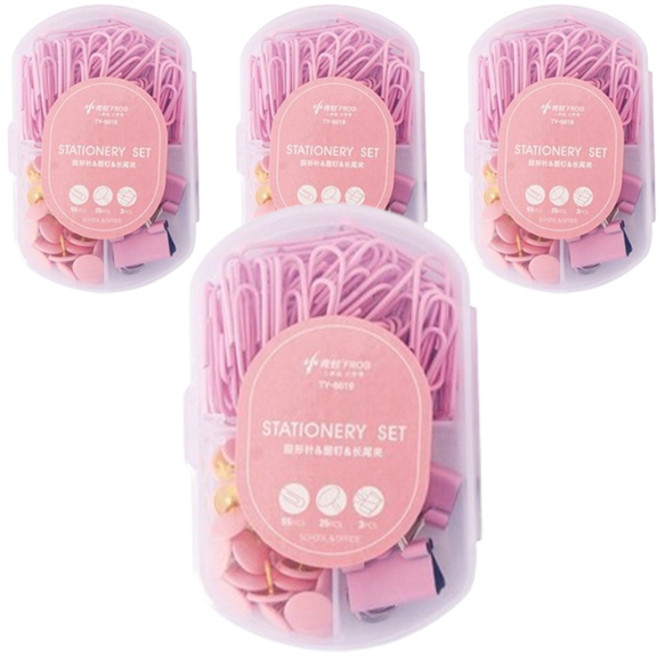 마켓감성 마카롱컬러 클립 세트 핑크, 6 x 9.2 cm, 4세트