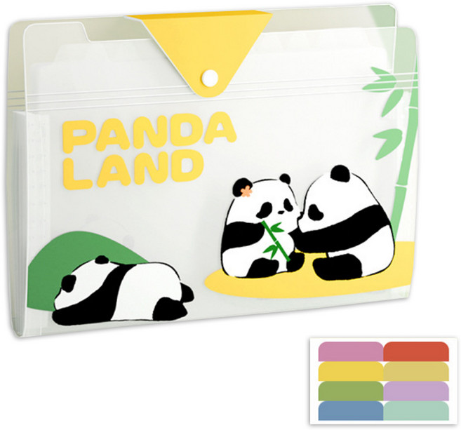 동아피엠에스 A4 12포켓 판다 랜드 아코디언 파일 보관함, 옐로우, 1개