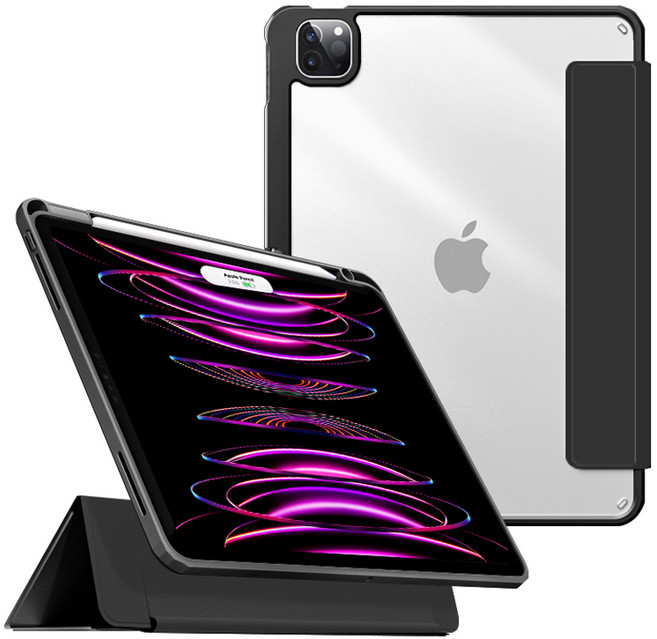 제이로드 슈퍼클리어 분리형 펜슬 수납 태블릿PC 케이스, 블랙