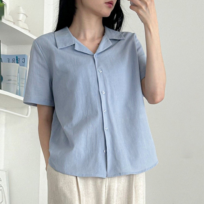 Dearlola 女款透氣棉麻開襟短袖罩衫 II_S021